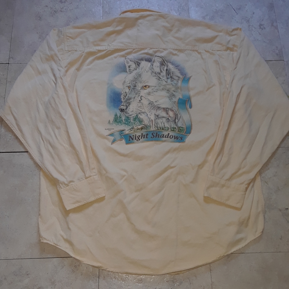 Vintage Wolf Night Shadows Button-down Shirt Streetwear Great Smoky Mountains